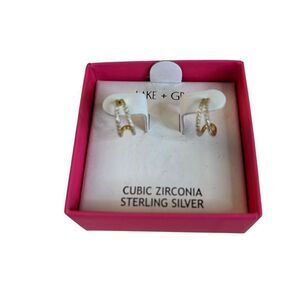 Elegant Sterling Silver & Cubic Zirconia C Hoop Double Row Design Hoops.